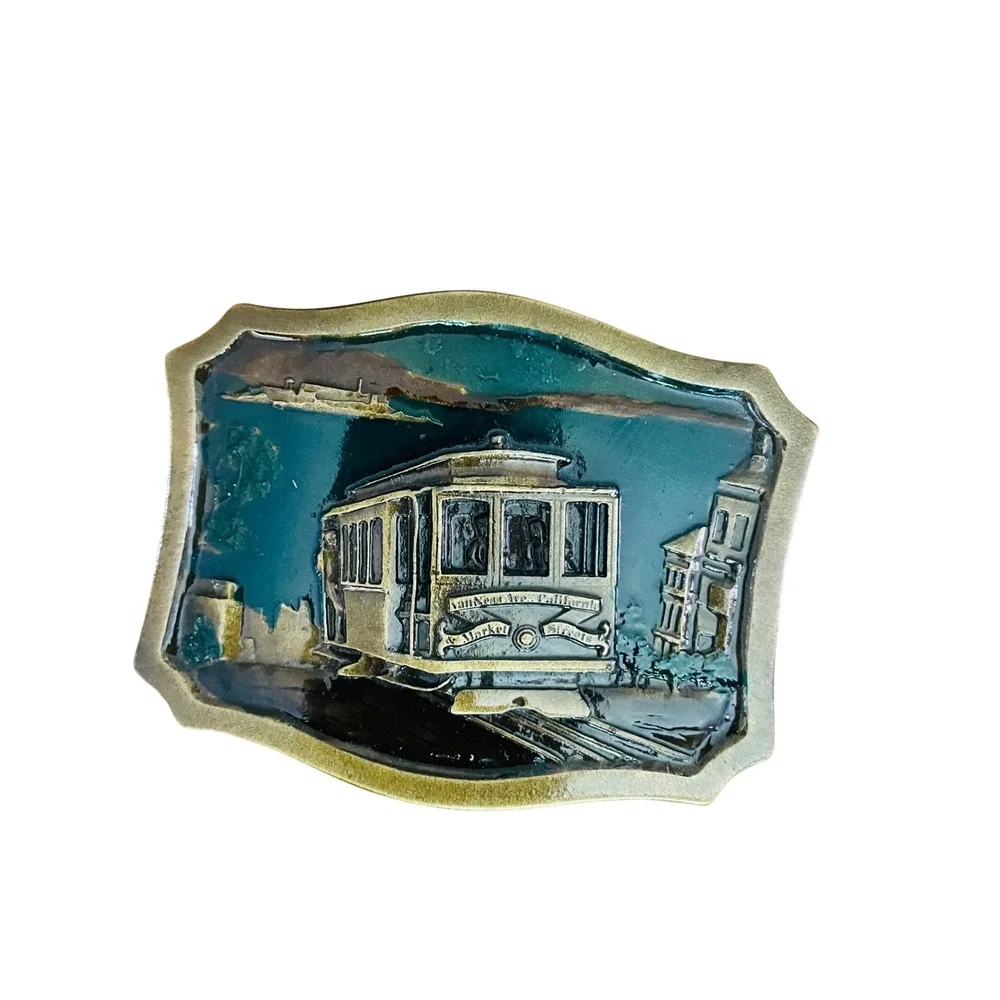 Vtg Lot 4 Indiana Metal Craft Belt Buckle Mens Train Engine Semi Truck Cable Car